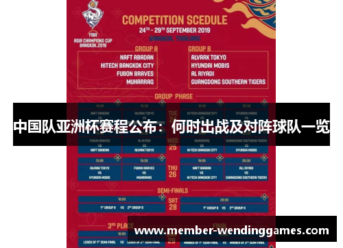 中国队亚洲杯赛程公布：何时出战及对阵球队一览