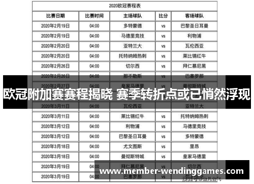 欧冠附加赛赛程揭晓 赛季转折点或已悄然浮现